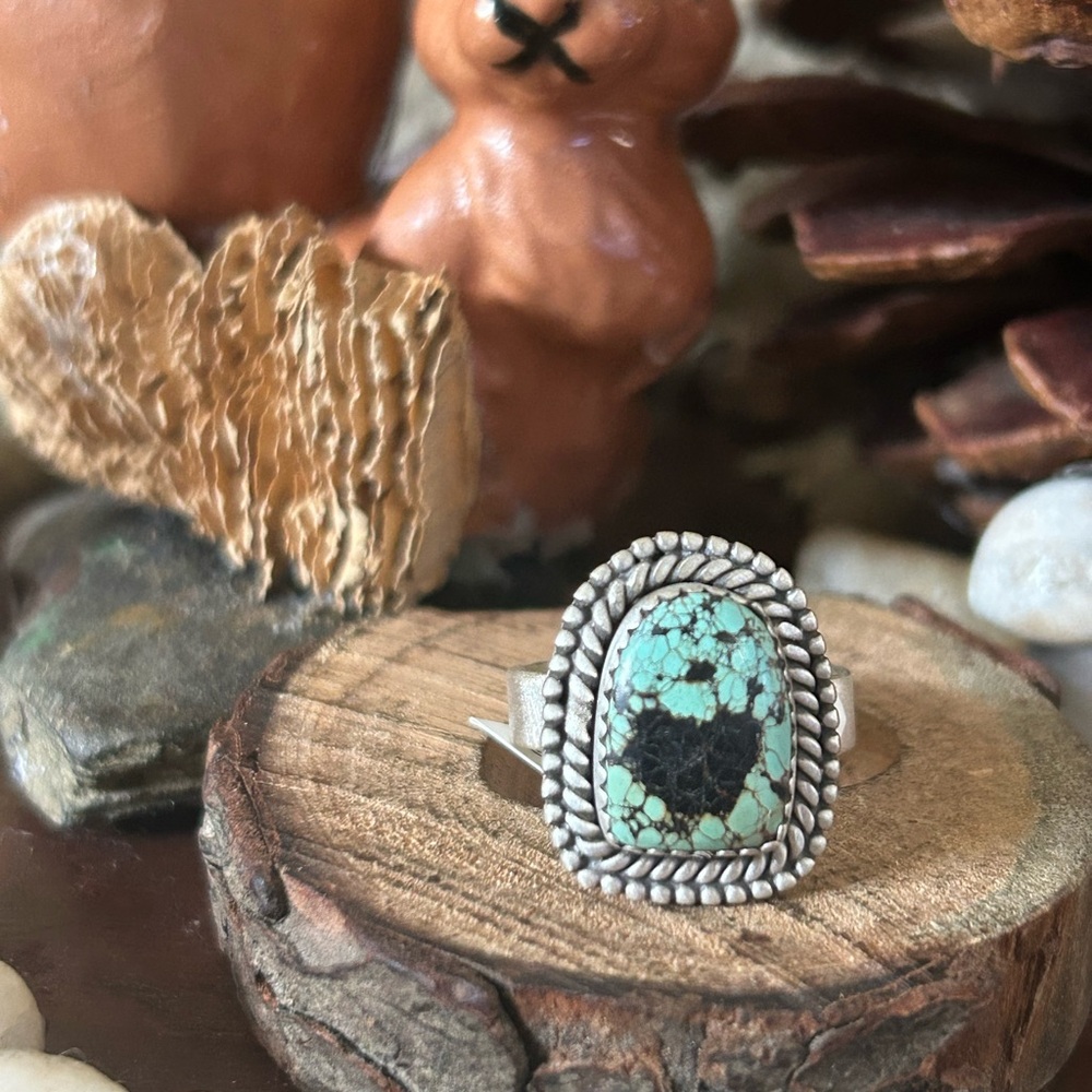 925 Sterling Black Jack turquoise ring - Picture 2 of 4